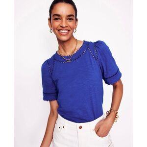 Boden Mila Trim Detail Top in Bright Blue, Size XS NWT